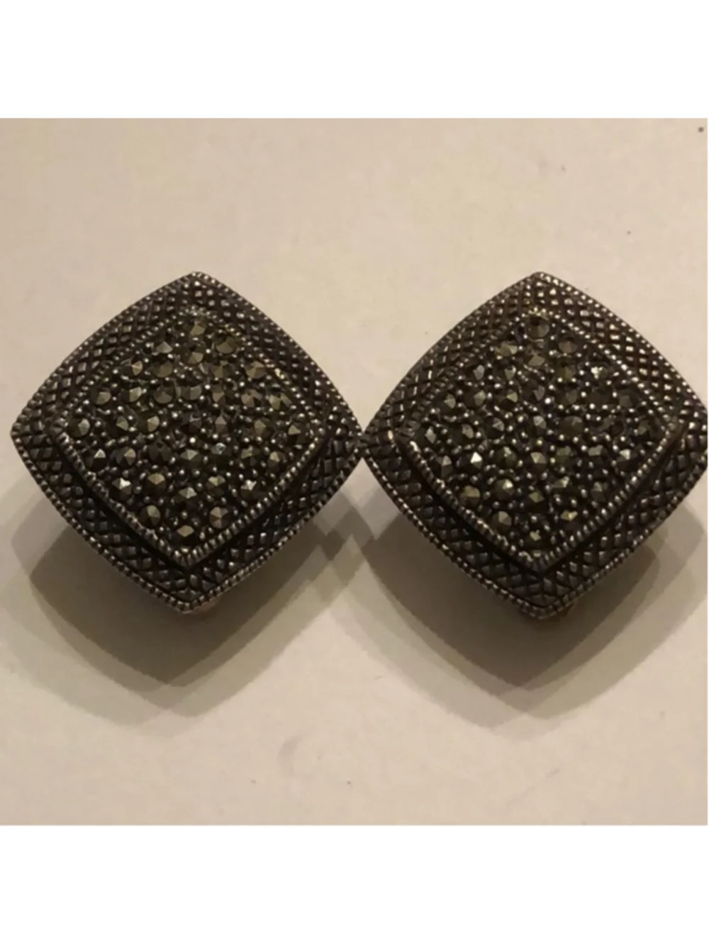 925 Sterling Silver Marcasite Signed MO Clip On Earrings